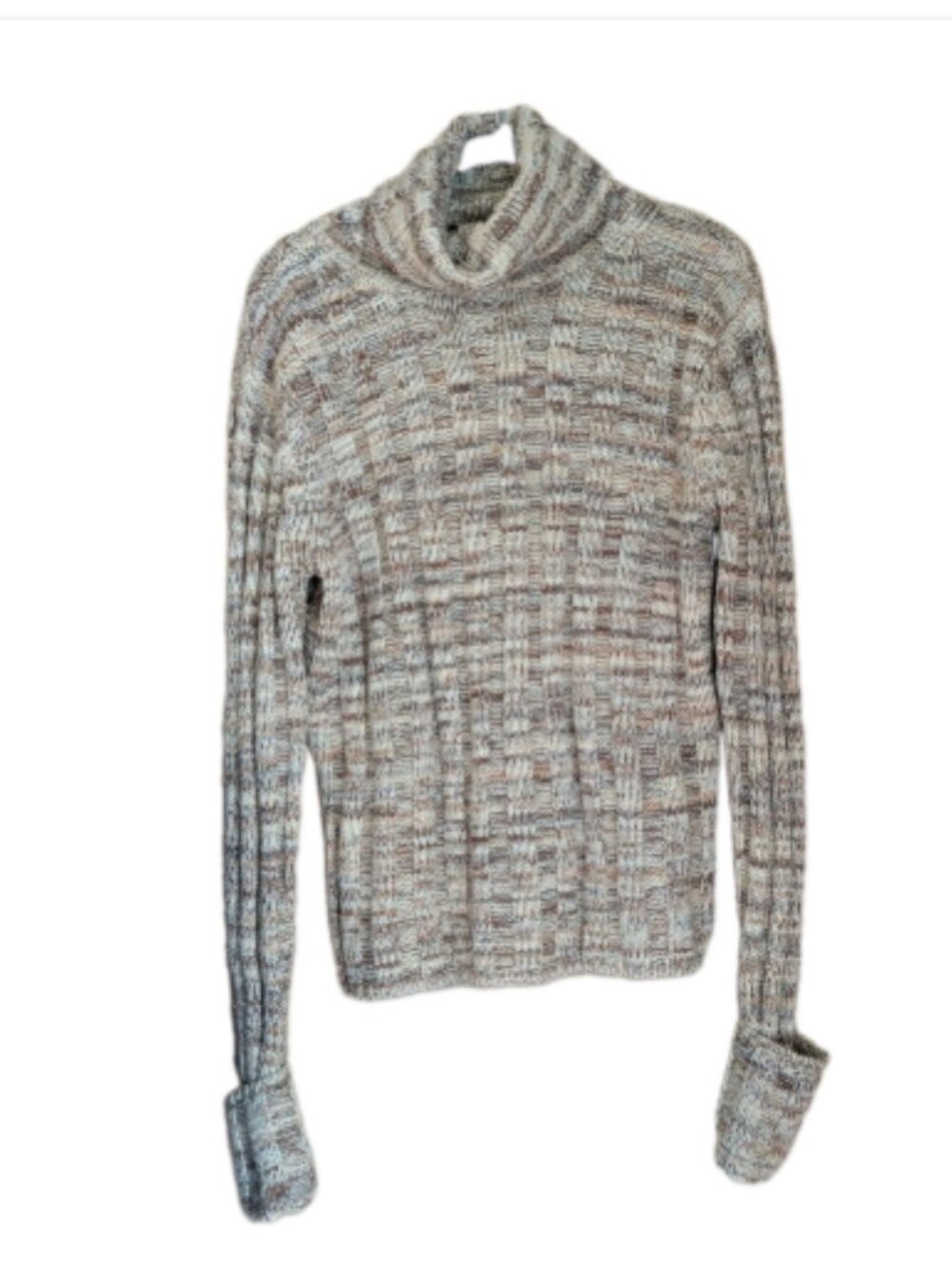 Vtg Banana Republic Merino Wool Ribbed Chunky Knit Turtleneck Sweater L Beige